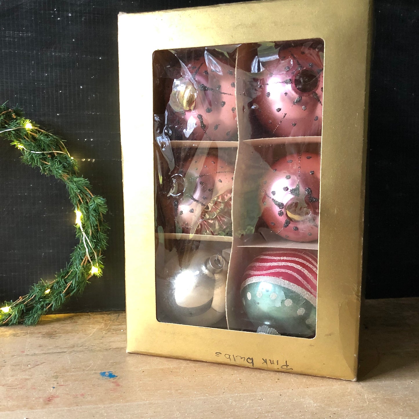 Vintage Pastel Pink Ornaments with Box (c.1950s)