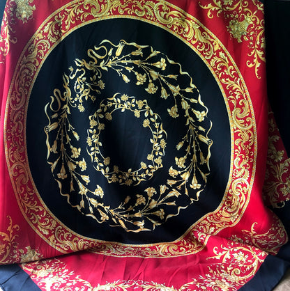 Red and Black Silk Medallion Scarf (c.1980s)