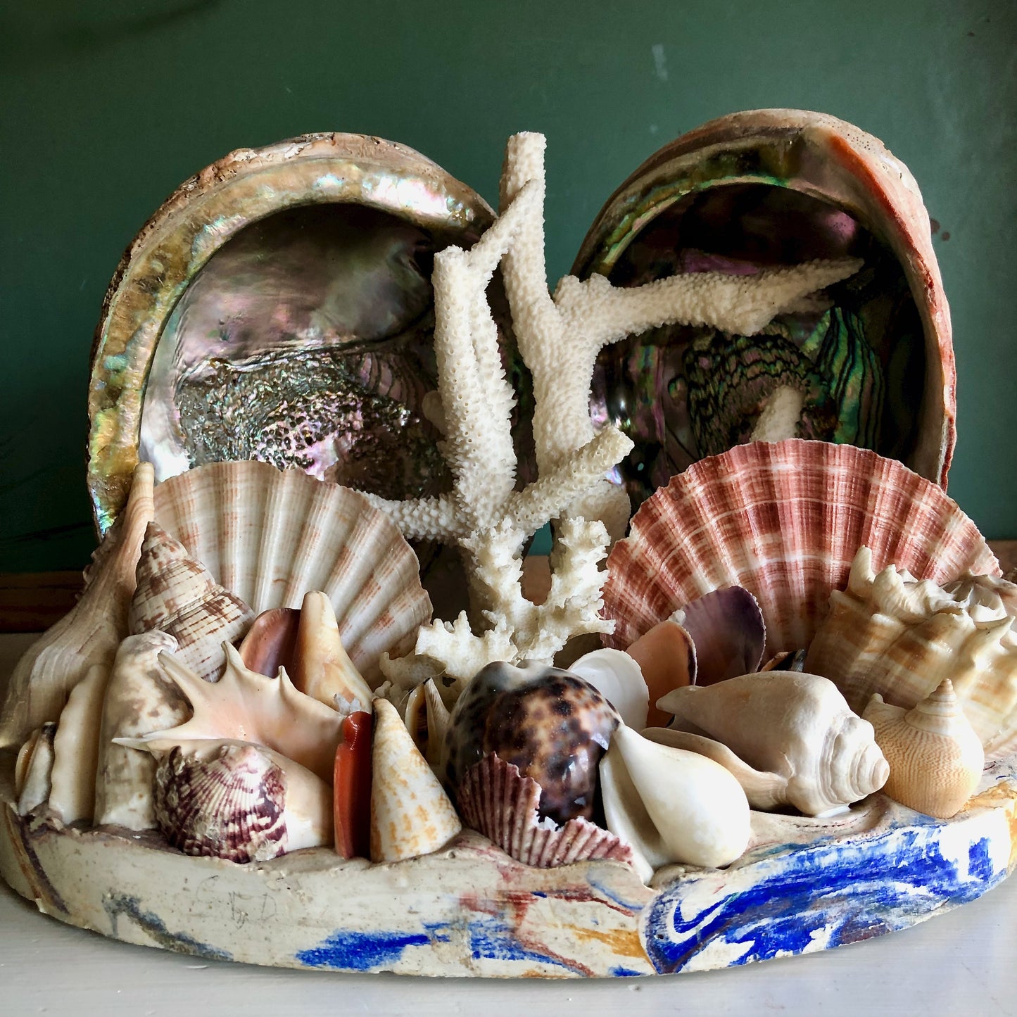 Large Mid Century Coral and Sea Shell Souvenir Lamp (c.1950s)