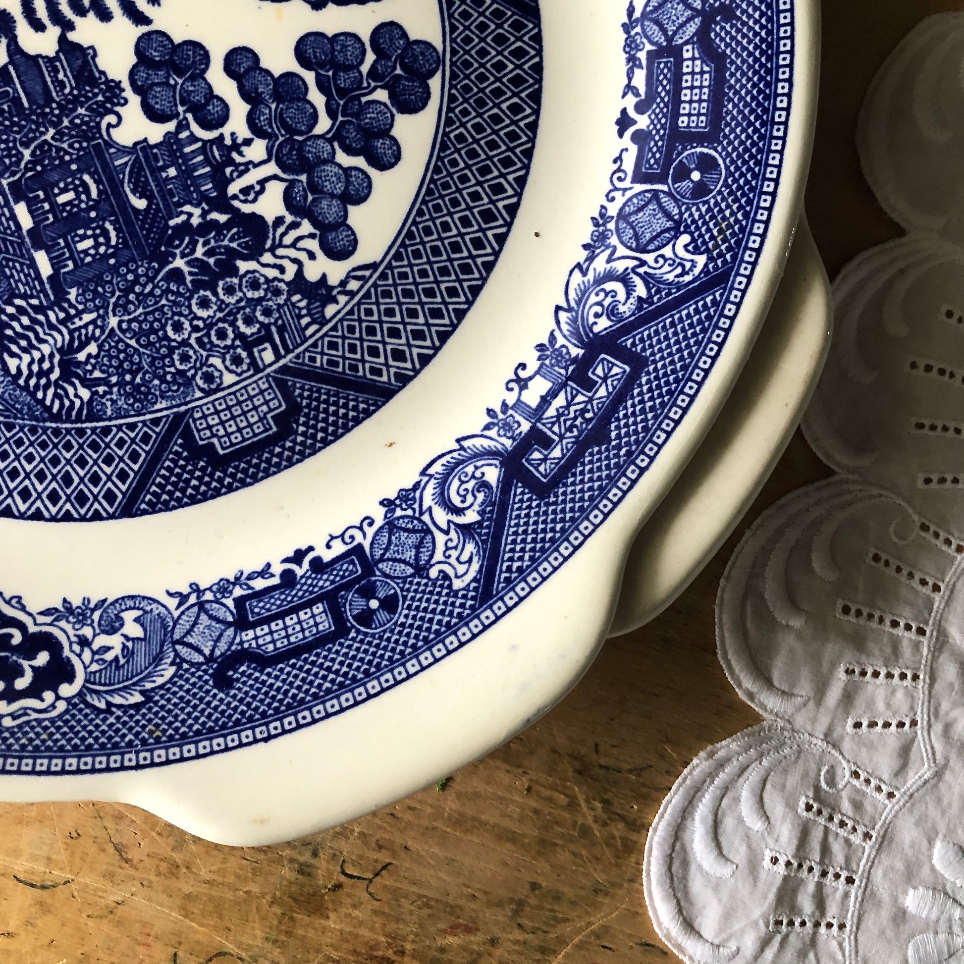 Willow Ware Chop Plates, Set of Two (c.1940s)