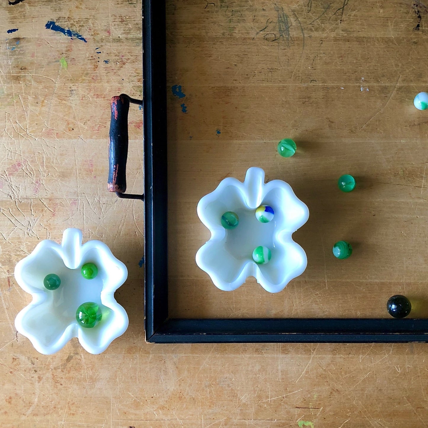 Vintage Milk Glass Four Leaf Clover Ashtrays