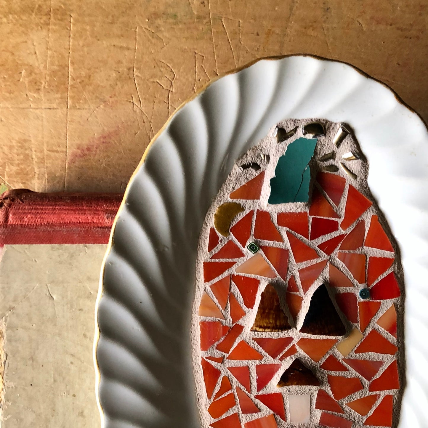 Upcycled Jack O Lantern Mosaic Dish