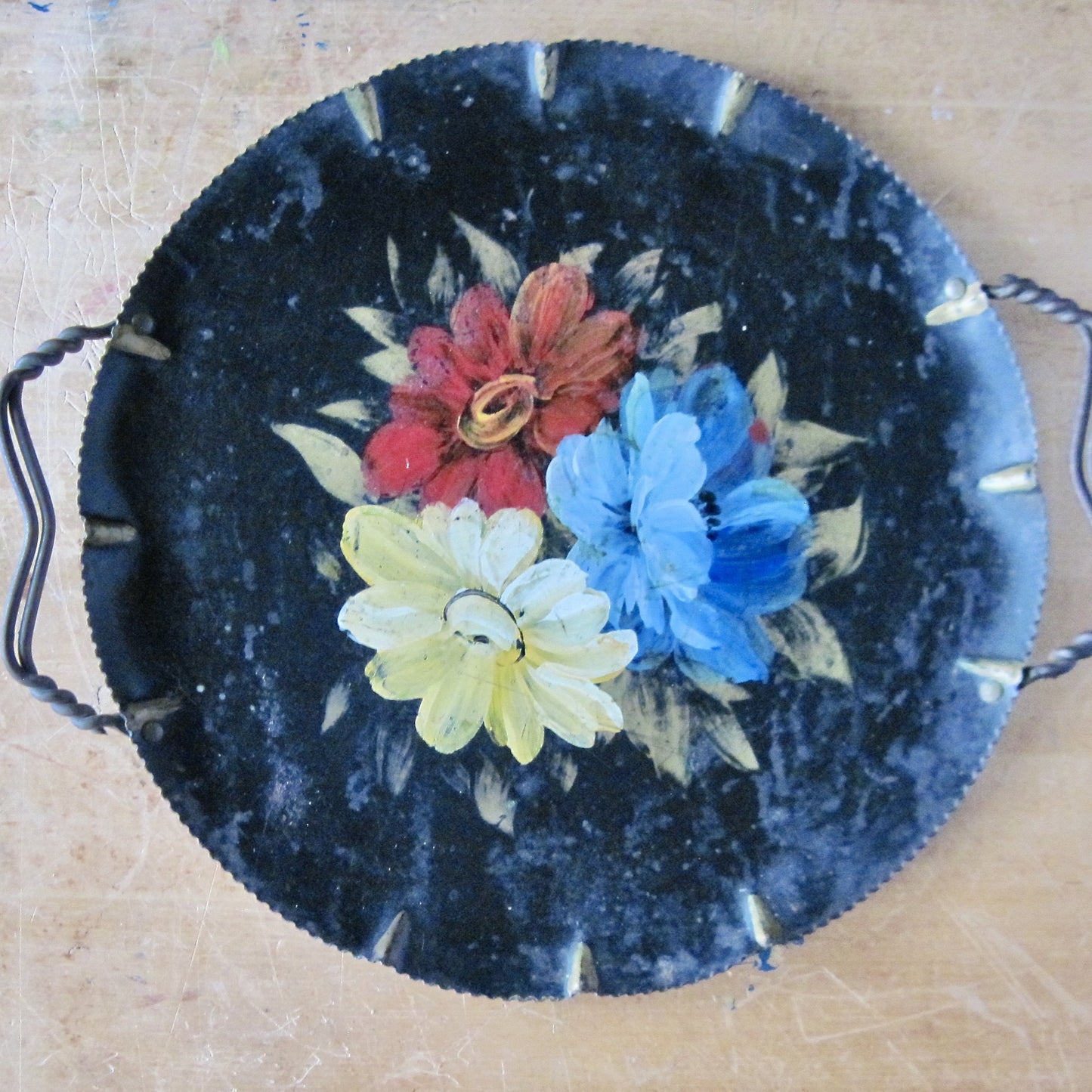 Round Metal Toleware Tray (c.1950s)