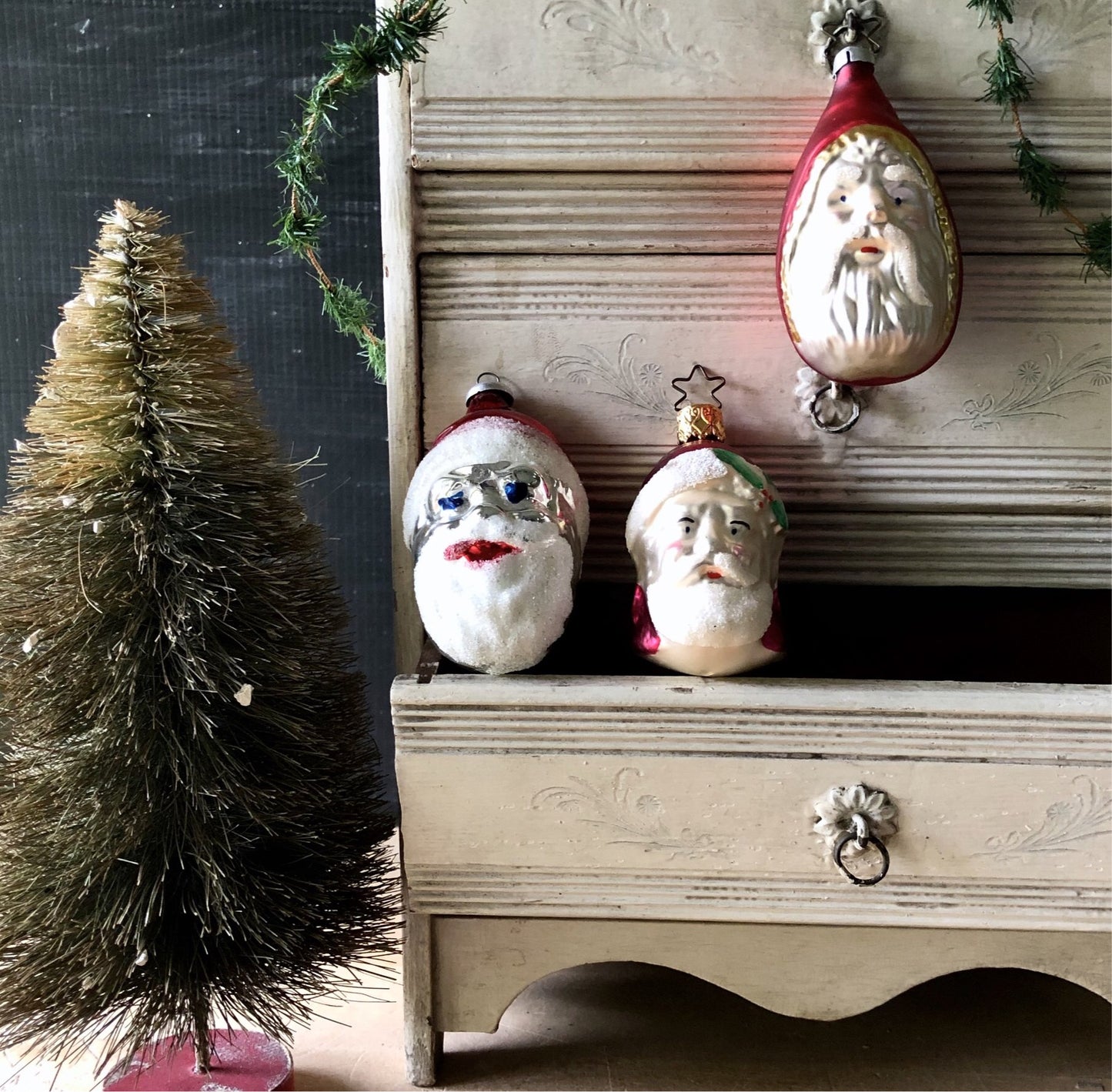 Vintage Santa Head Ornament Trio