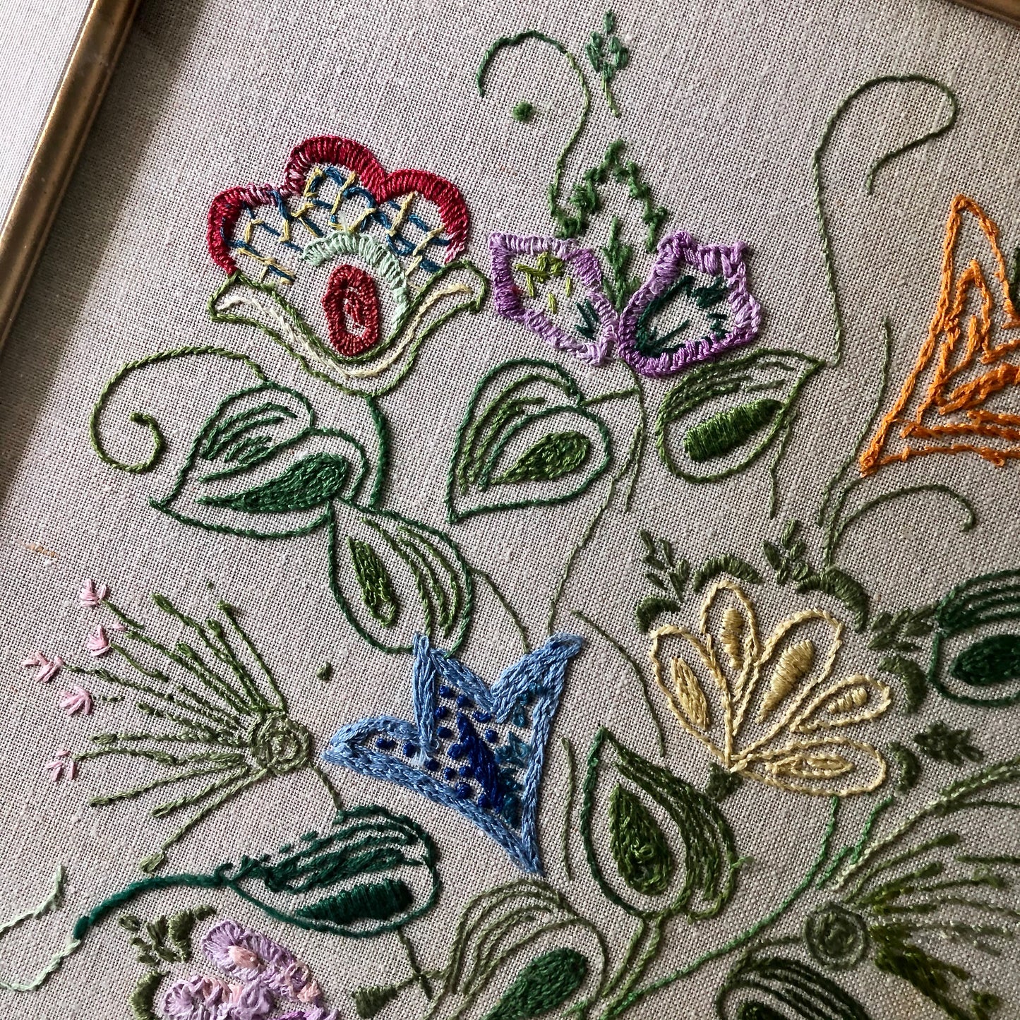 Mid Century Framed Floral Needlework Set (c.1960s)