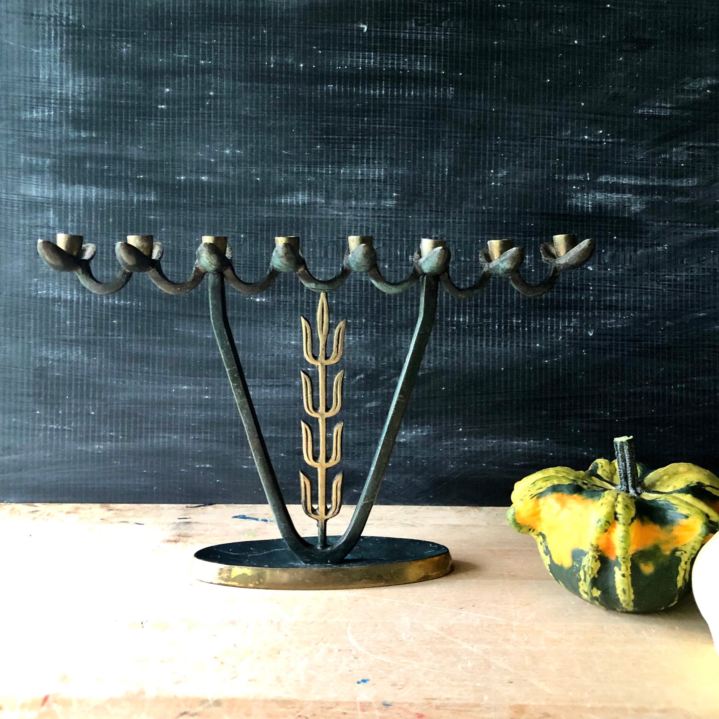 Vintage Brass Menorah Candle Holder