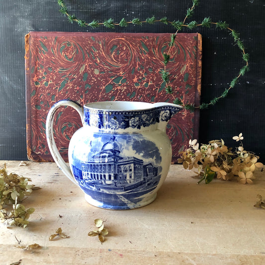 Antique Wedgewood Blue Transferware Pitcher (c.1800s)