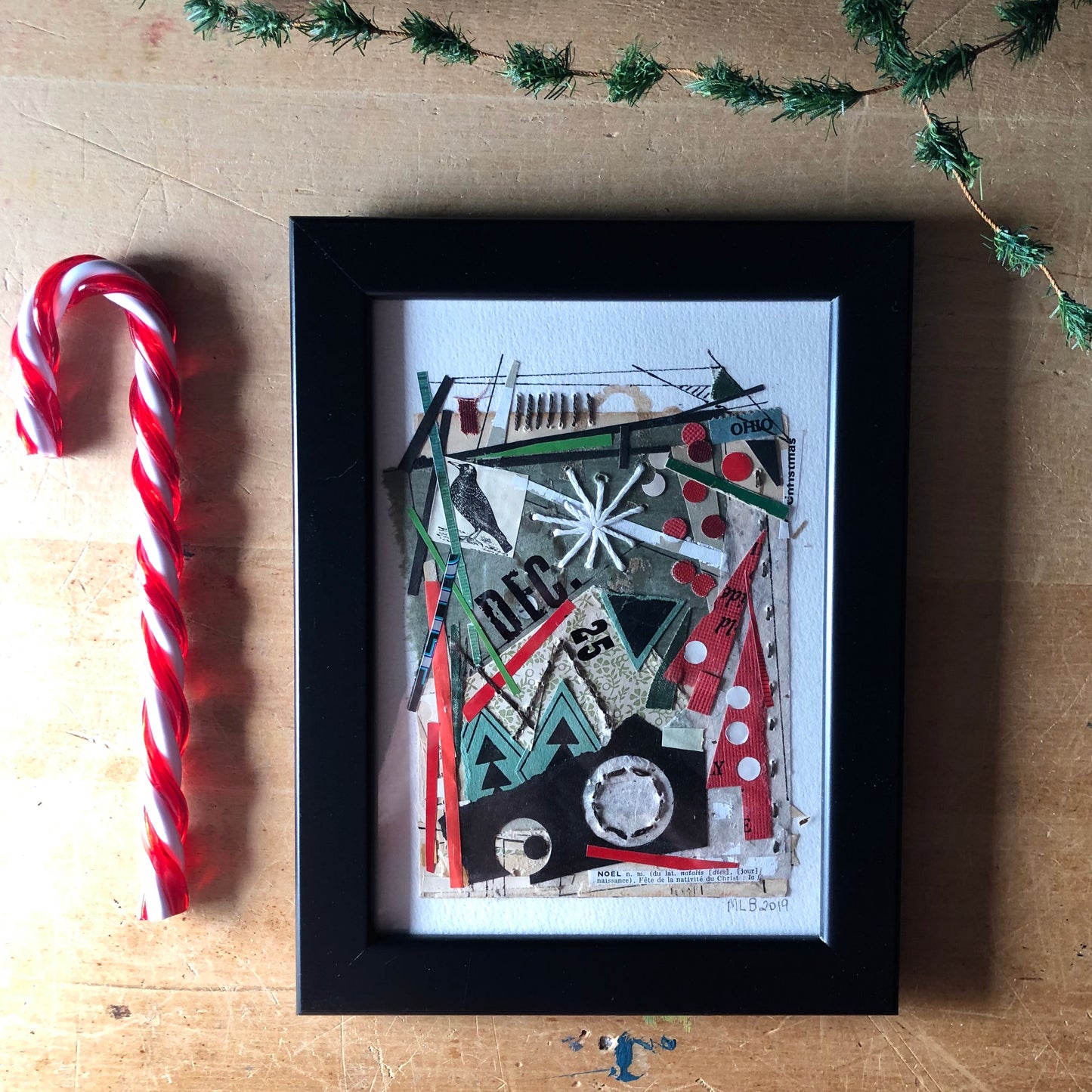 Christmas Paper Collage Art Made From Old Books