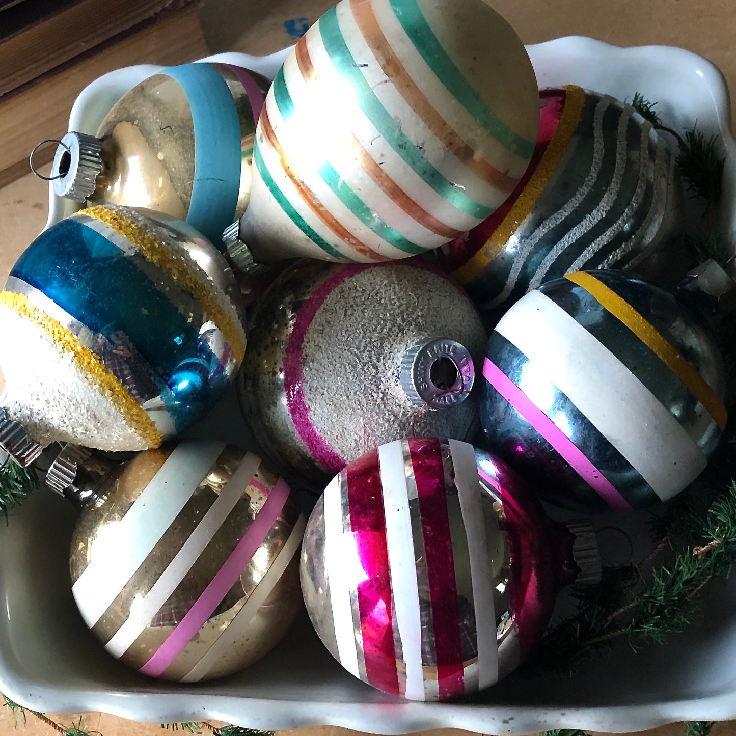 Vintage Striped Glass Ornaments (c.1940s)