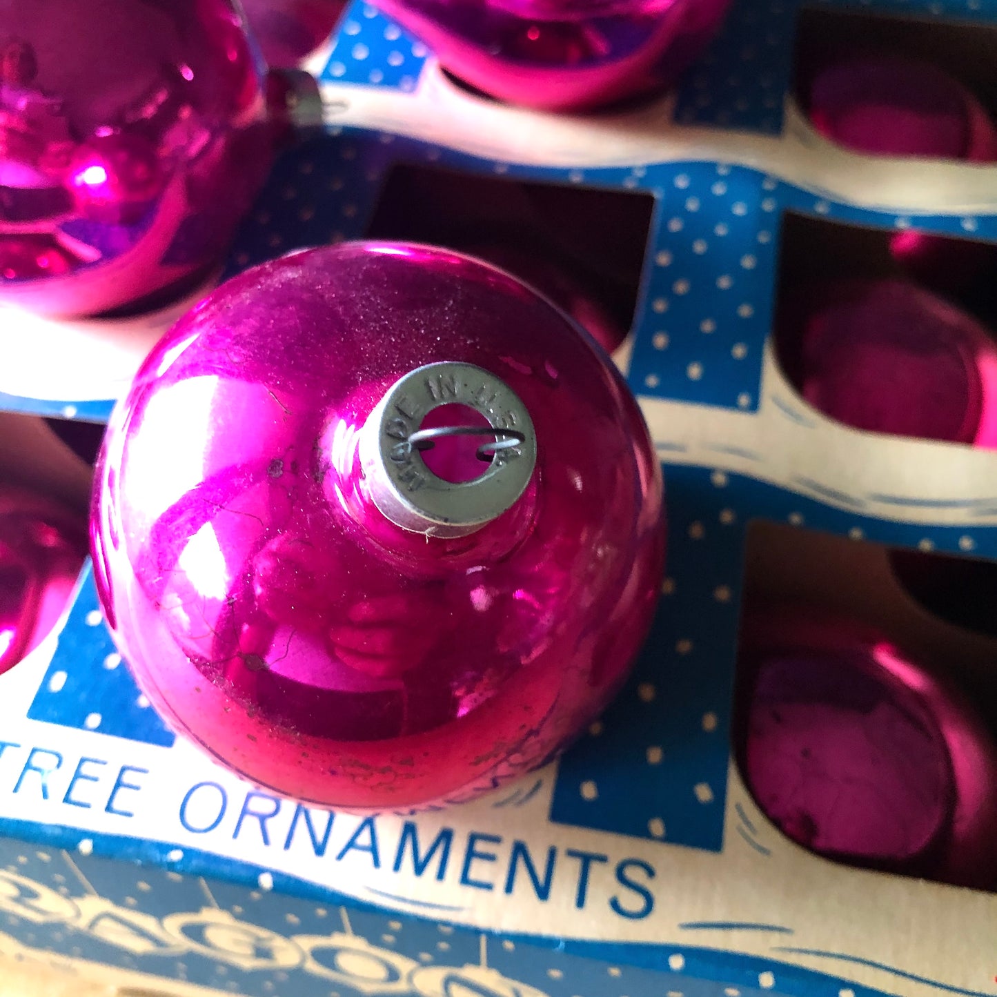 Vintage Paragon Hot Pink Glass Ornaments in Box (c.1950s)