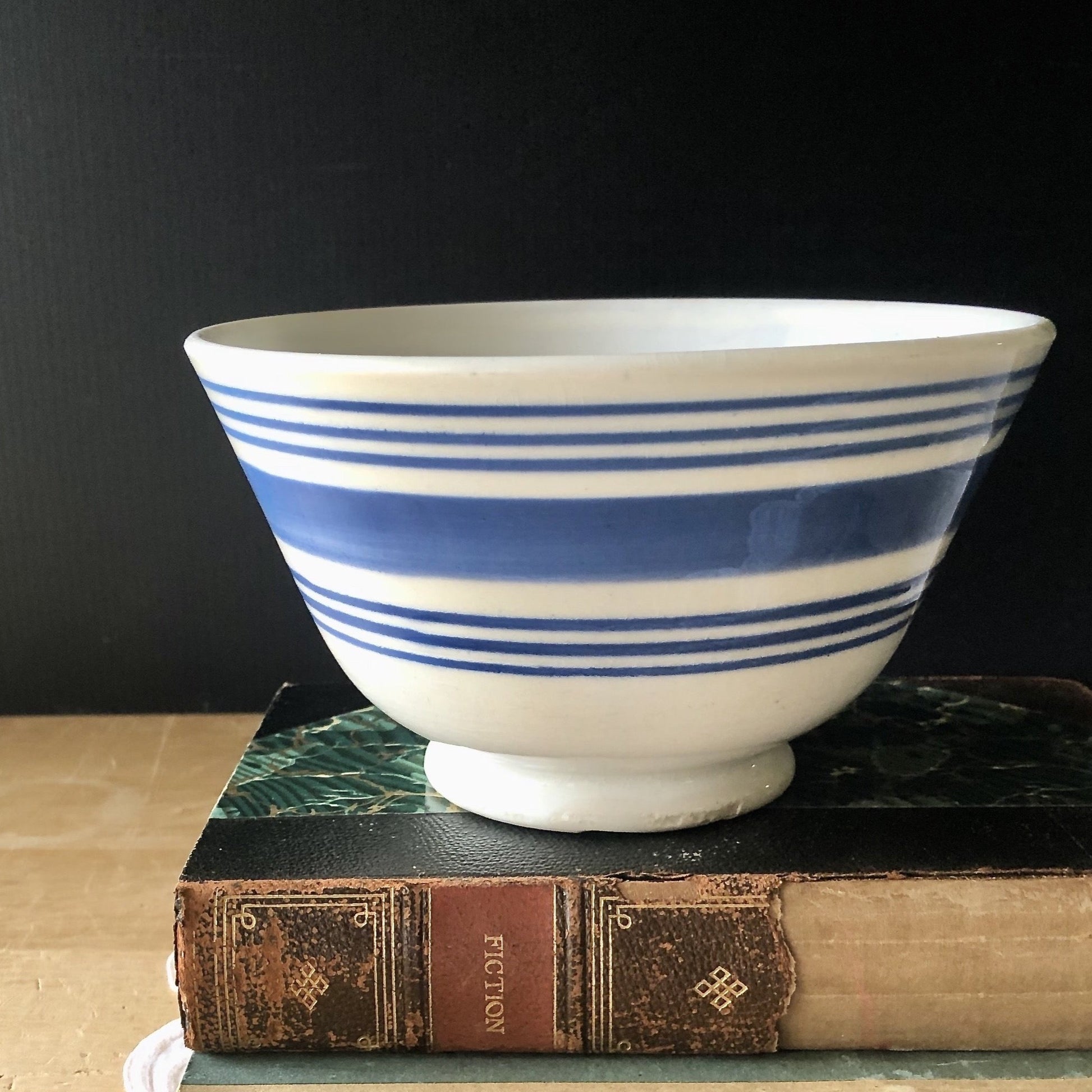 English Blue Striped Earthenware Bowl (c.1930s)