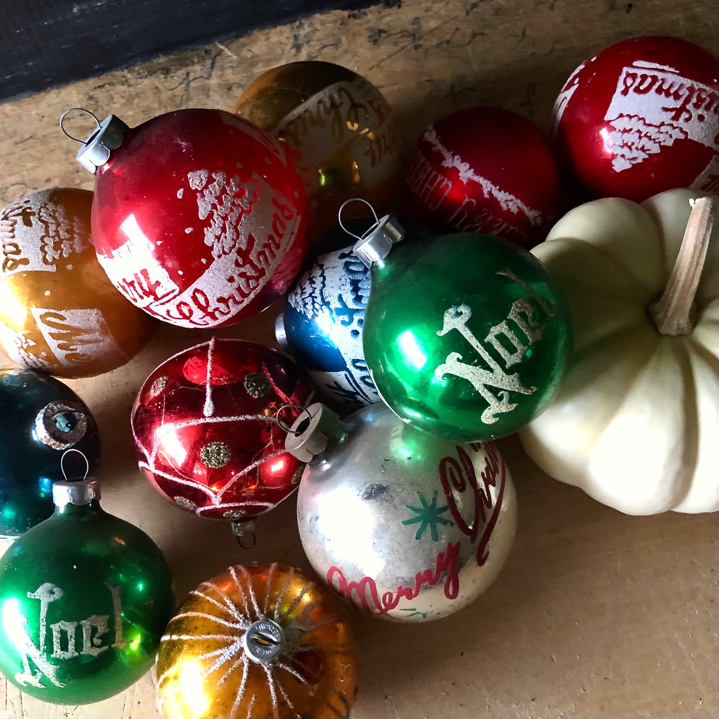 Colorful Stenciled Vintage Glass Ornaments (c.1950s)