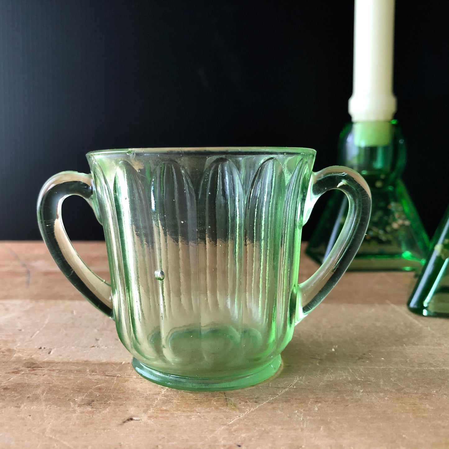 Green Depression Glass Collection with Uranium Glass (c.1930s)