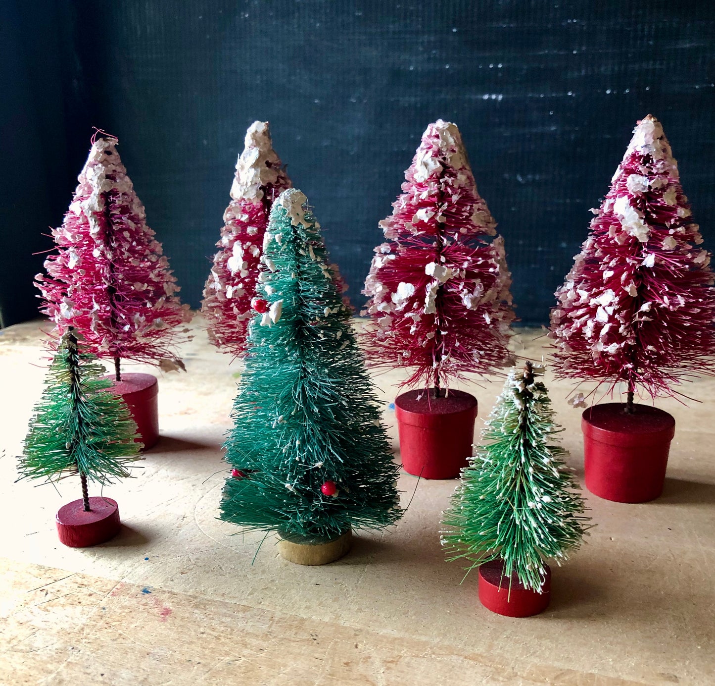 Miniature Vintage Bottle Brush Trees, Set of Eight (c.1960s)