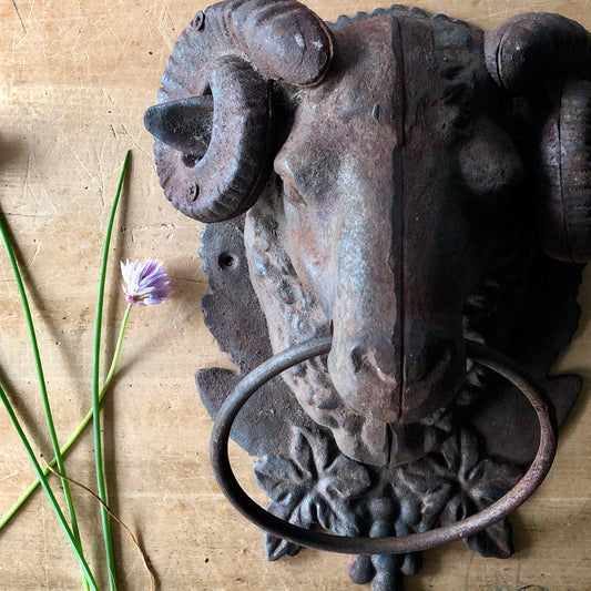 Antique Cast Iron Ram's Head Door Knocker (c.1900s)