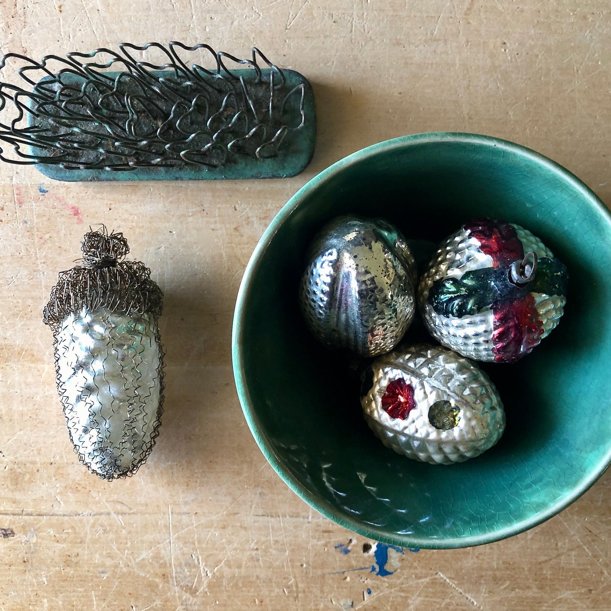 Antique Mercury Glass Pine Cone Ornaments (c.1920s)