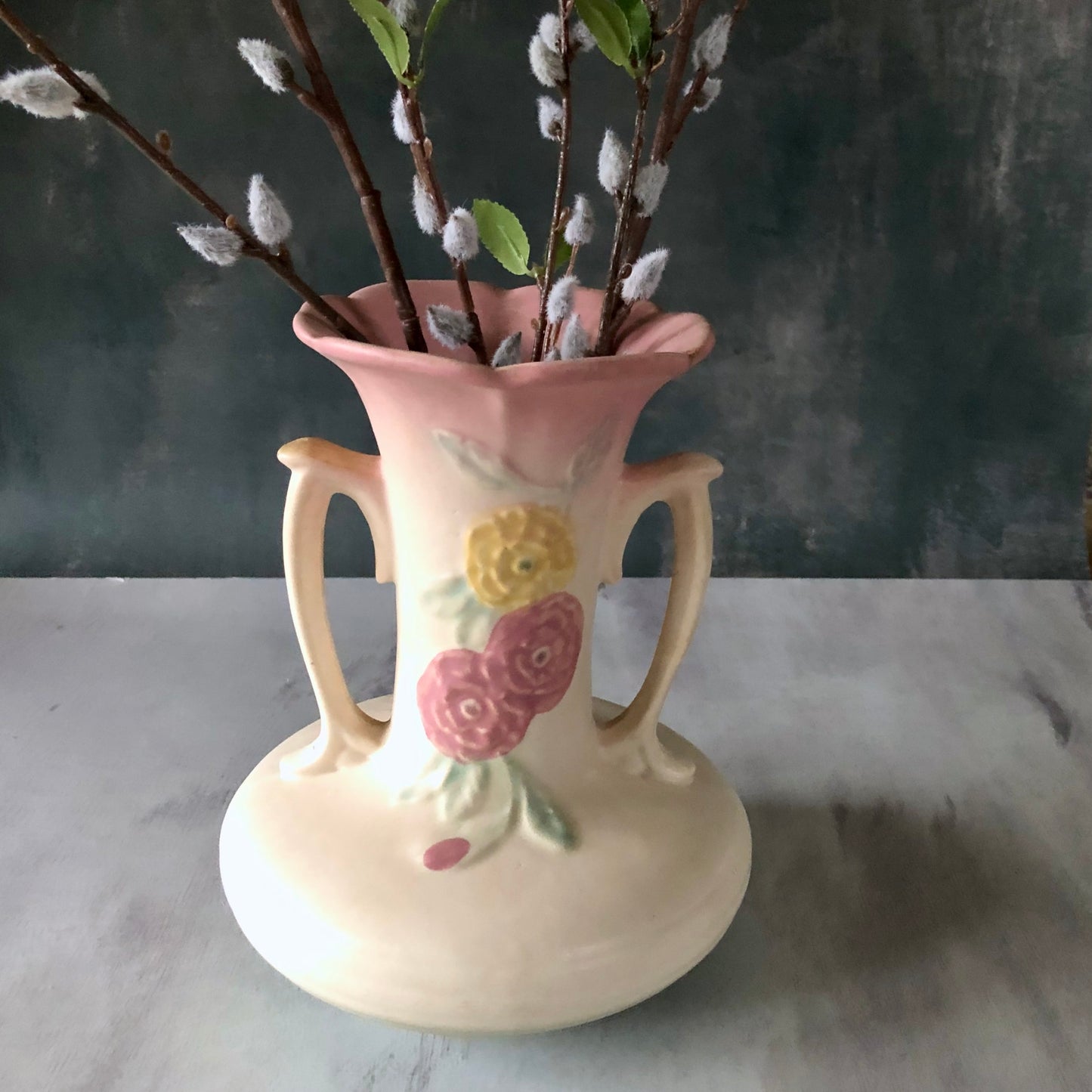 Vintage Hull Camellia Open Rose Pottery Vase (c.1940s)