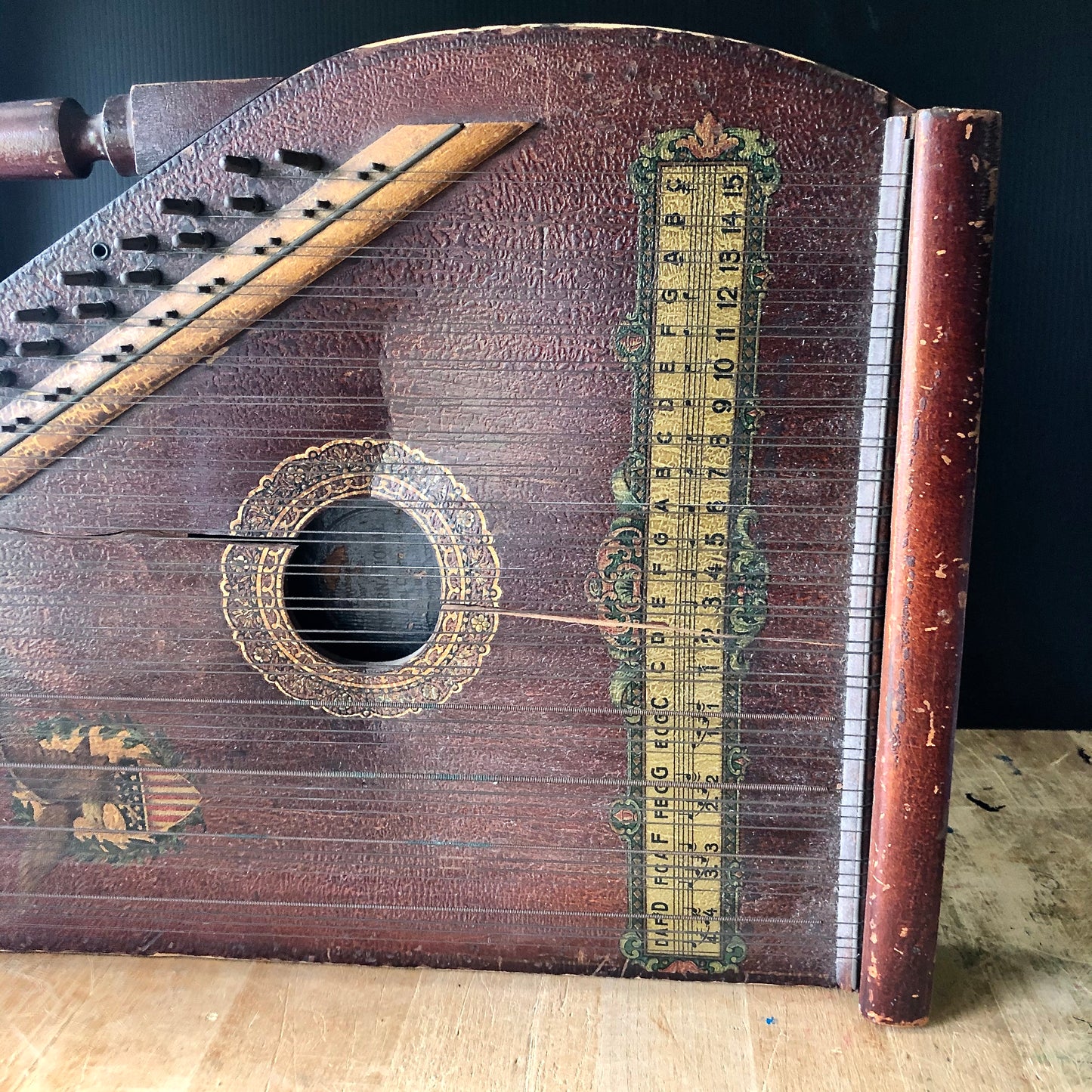 Antique Zither Instrument with Eagle Emblem (c.1920s)