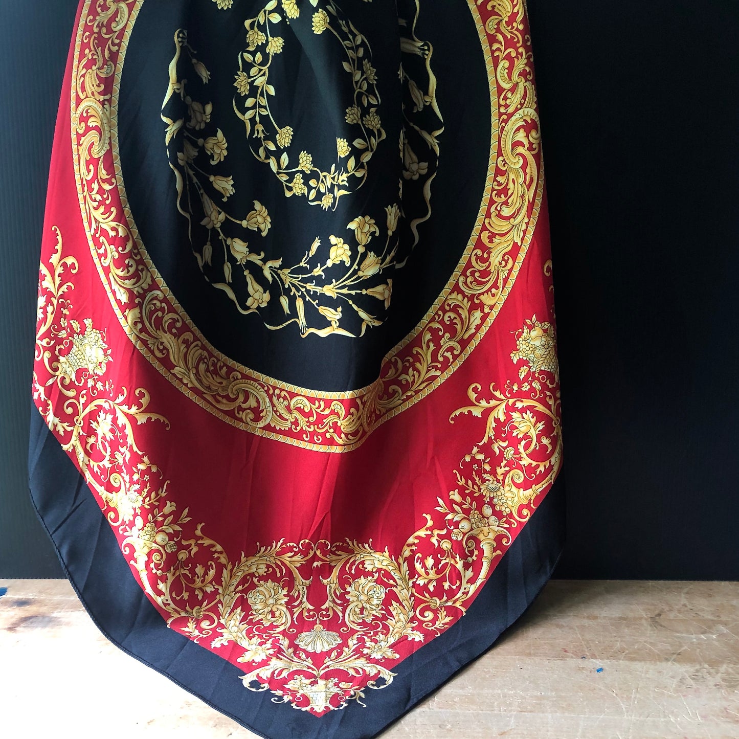 Red and Black Silk Medallion Scarf (c.1980s)