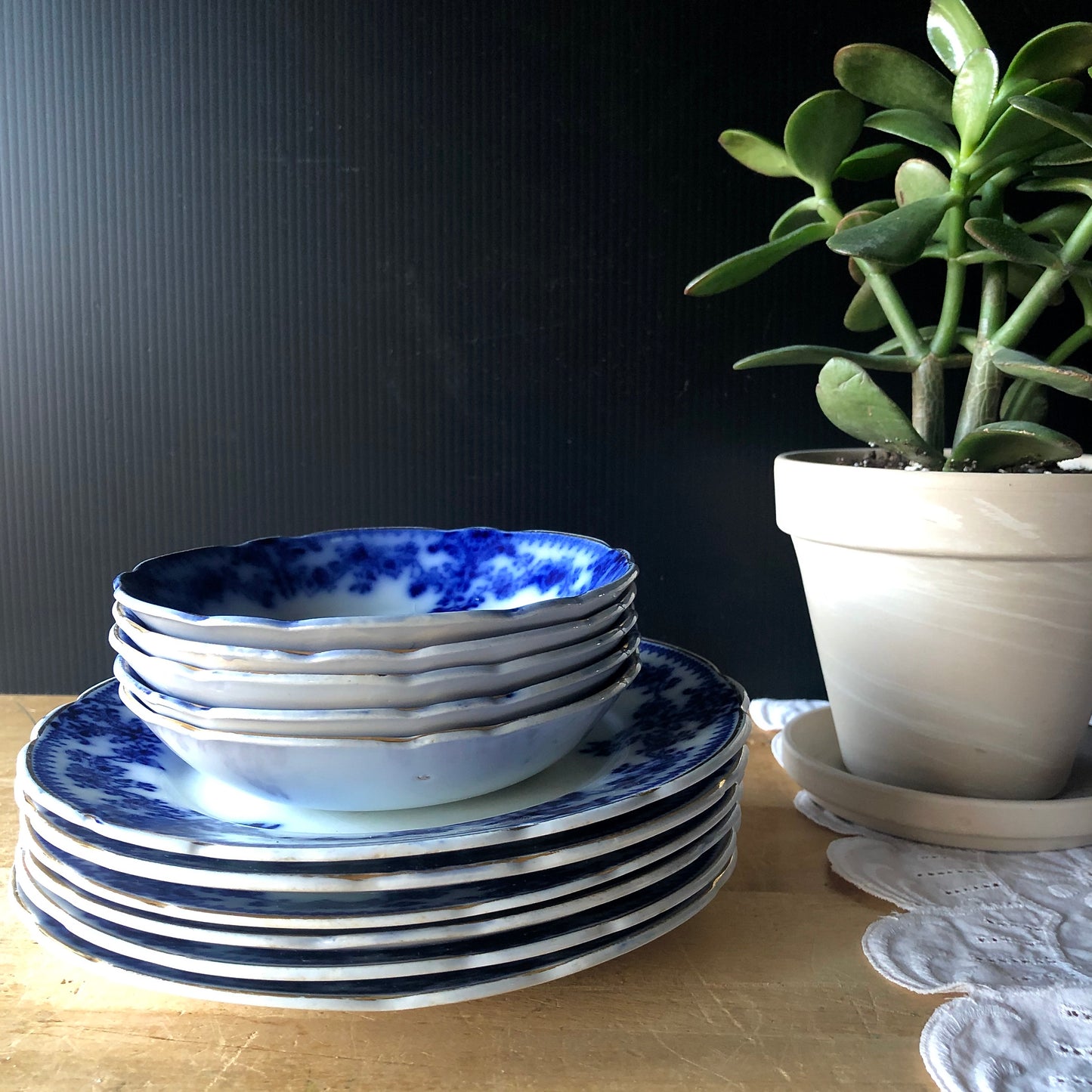 Antique Flow Blue Berry Bowls by WH Grindley & Co. (c.1800s)