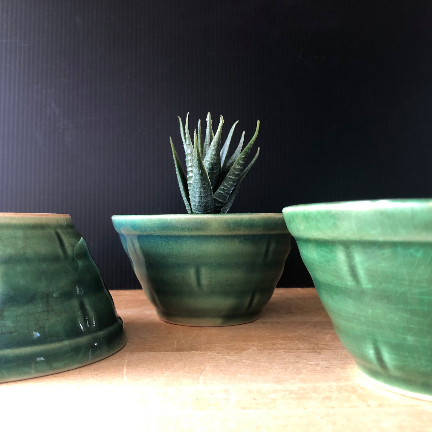 Green Vintage USA Pottery Bowls (c.1940s)