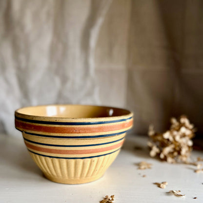 Antique Yellow Ware Striped Mixing Bowl (c.1940s)