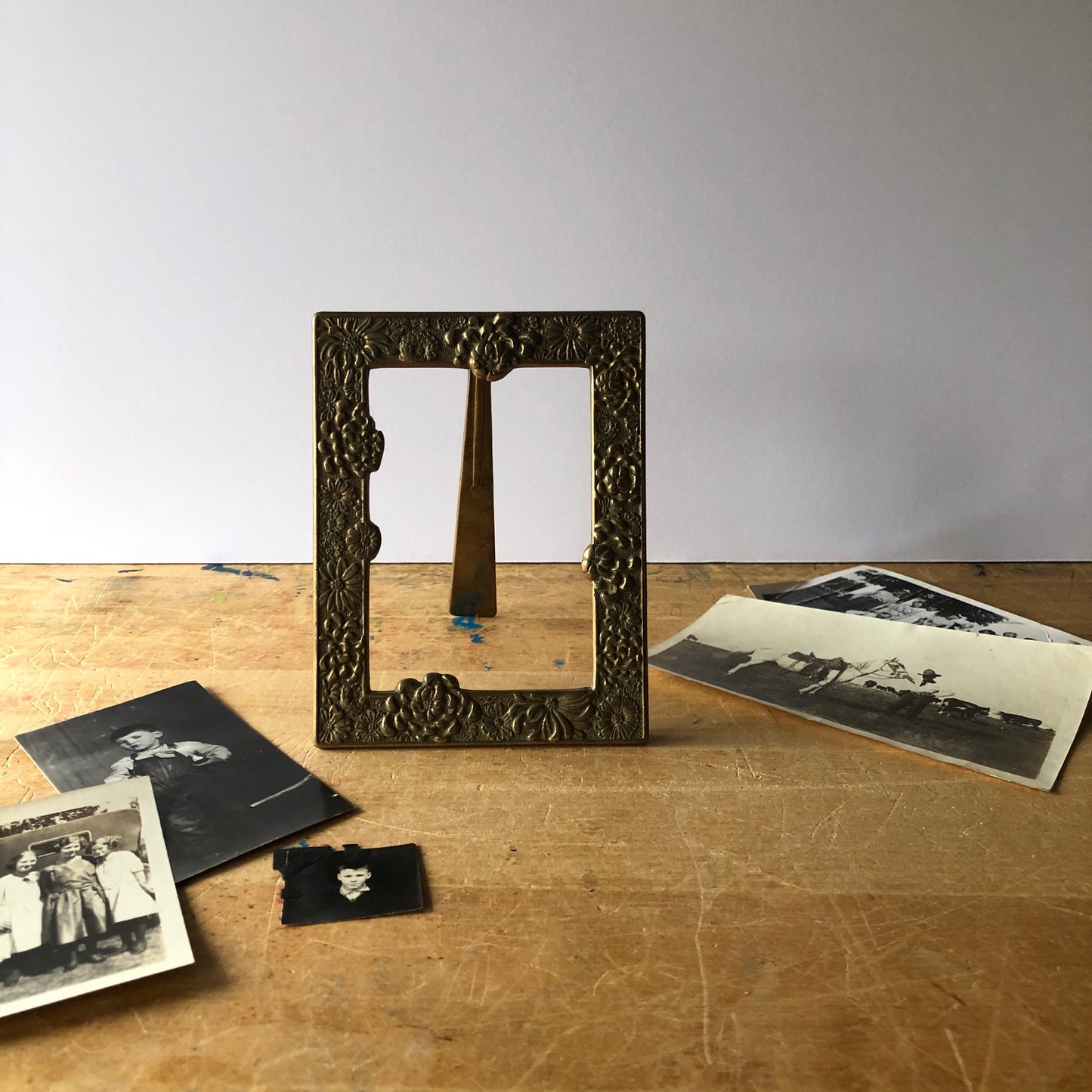 Antique Brass Tabletop Photo Frame (c.1900s)