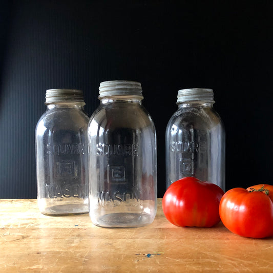 Large Antique Glenshaw Square Mason Jars with Zinc Lids (c.1930s)
