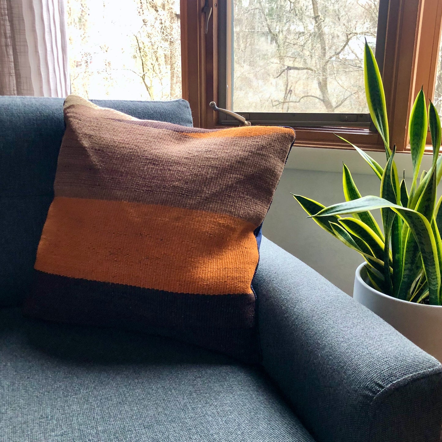 Wide Striped Vintage Tangerine Kilim Pillow Cover