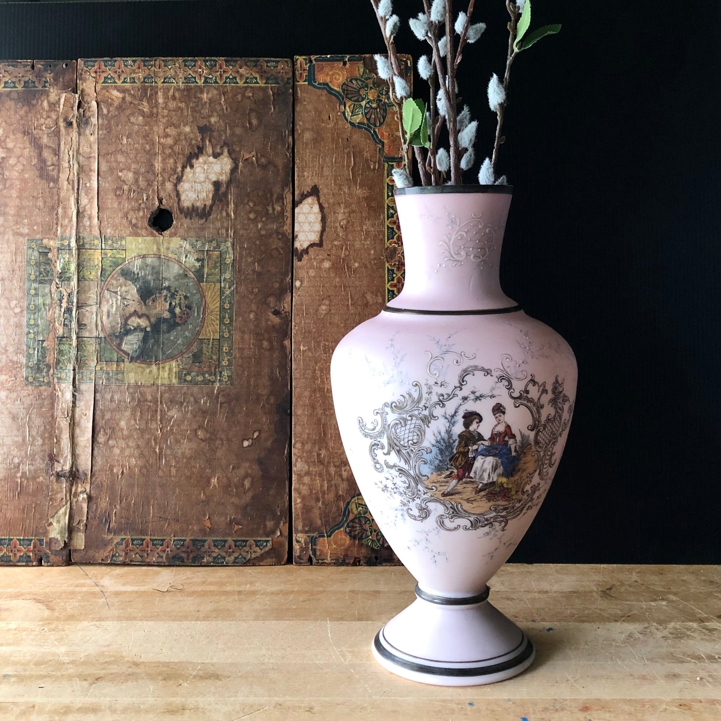 Pink Victorian Courting Couples Vase (c.1900s)