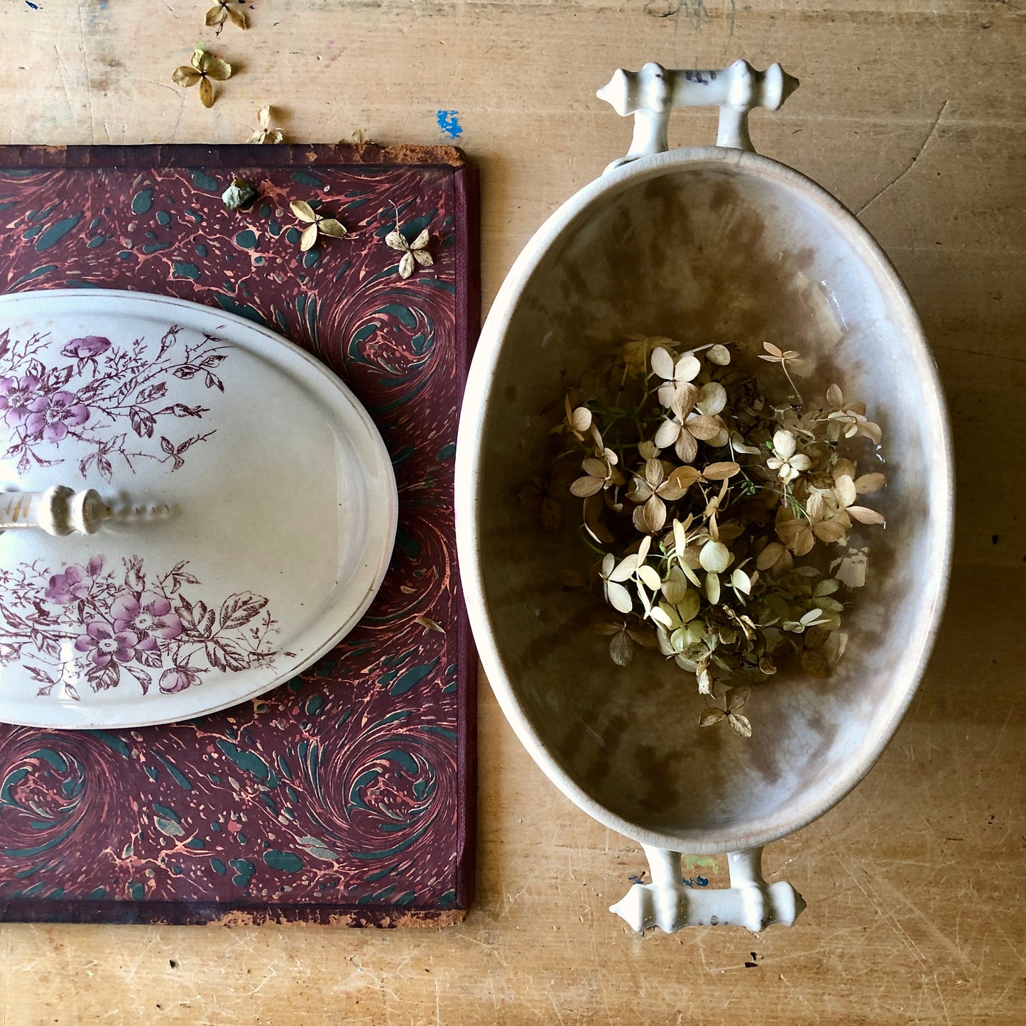 Red Transferware Ironstone Vegetable Dish (1880s)