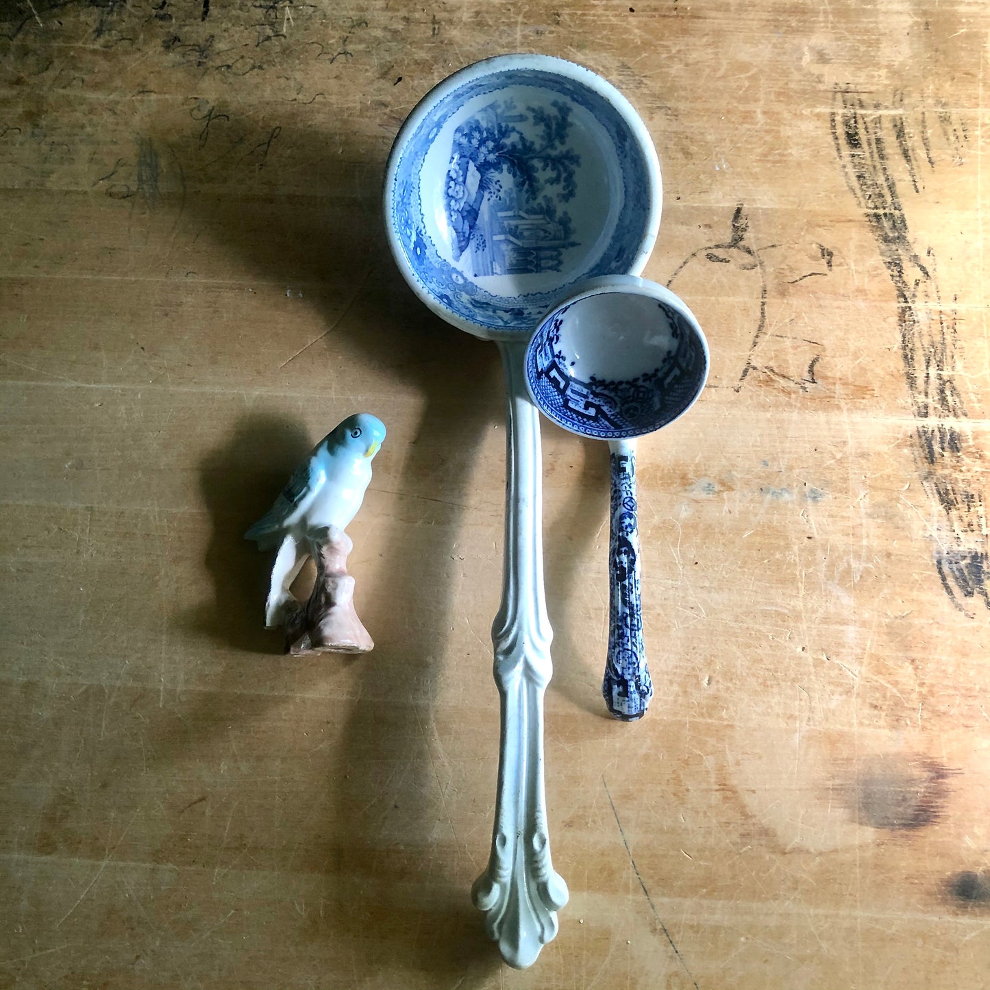 English Blue Transferware Ironstone Ladle (c.19th Century)