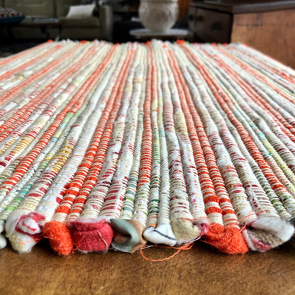 Small Vintage Orange Striped Rag Rug