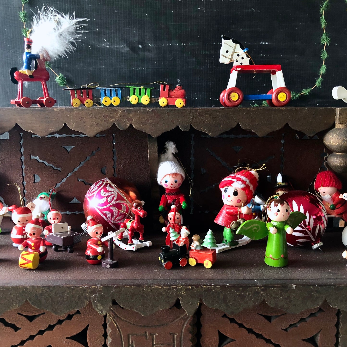 Vintage Wooden Miniature Christmas Ornaments (c.1960s)