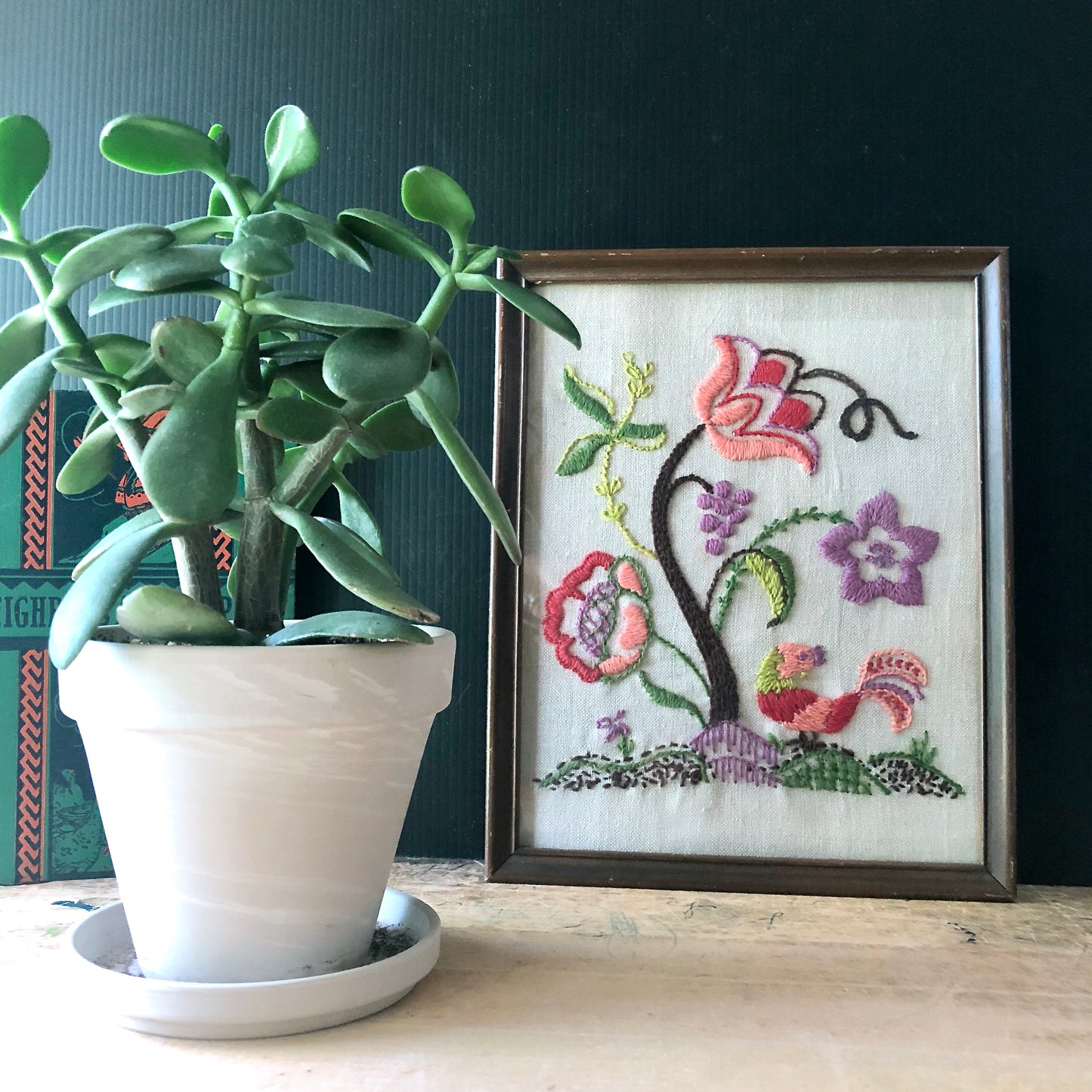 Framed Floral Crewel Embroidery (c.1970s)