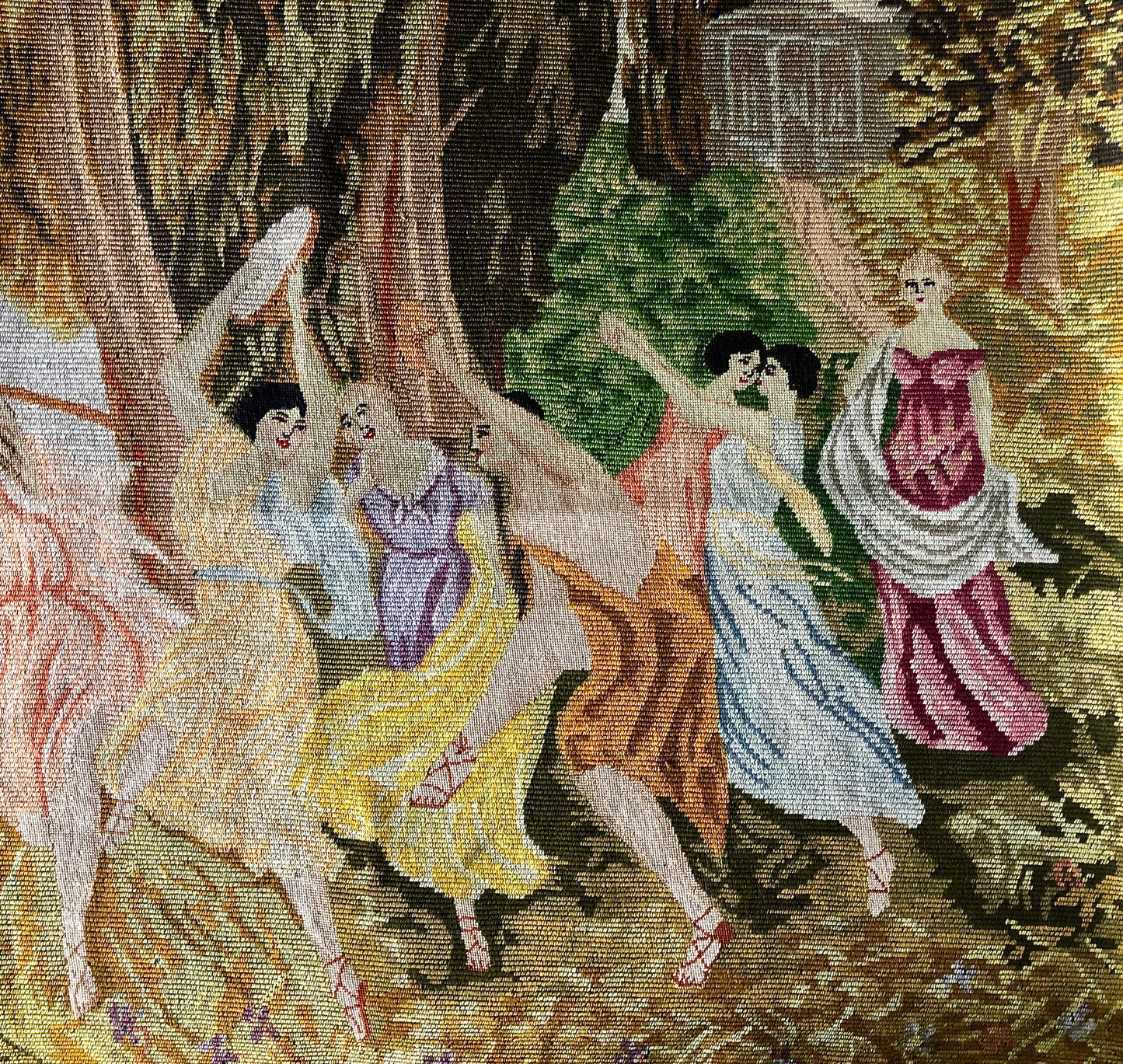 Vintage Tapestry of Dancing Greek Muses