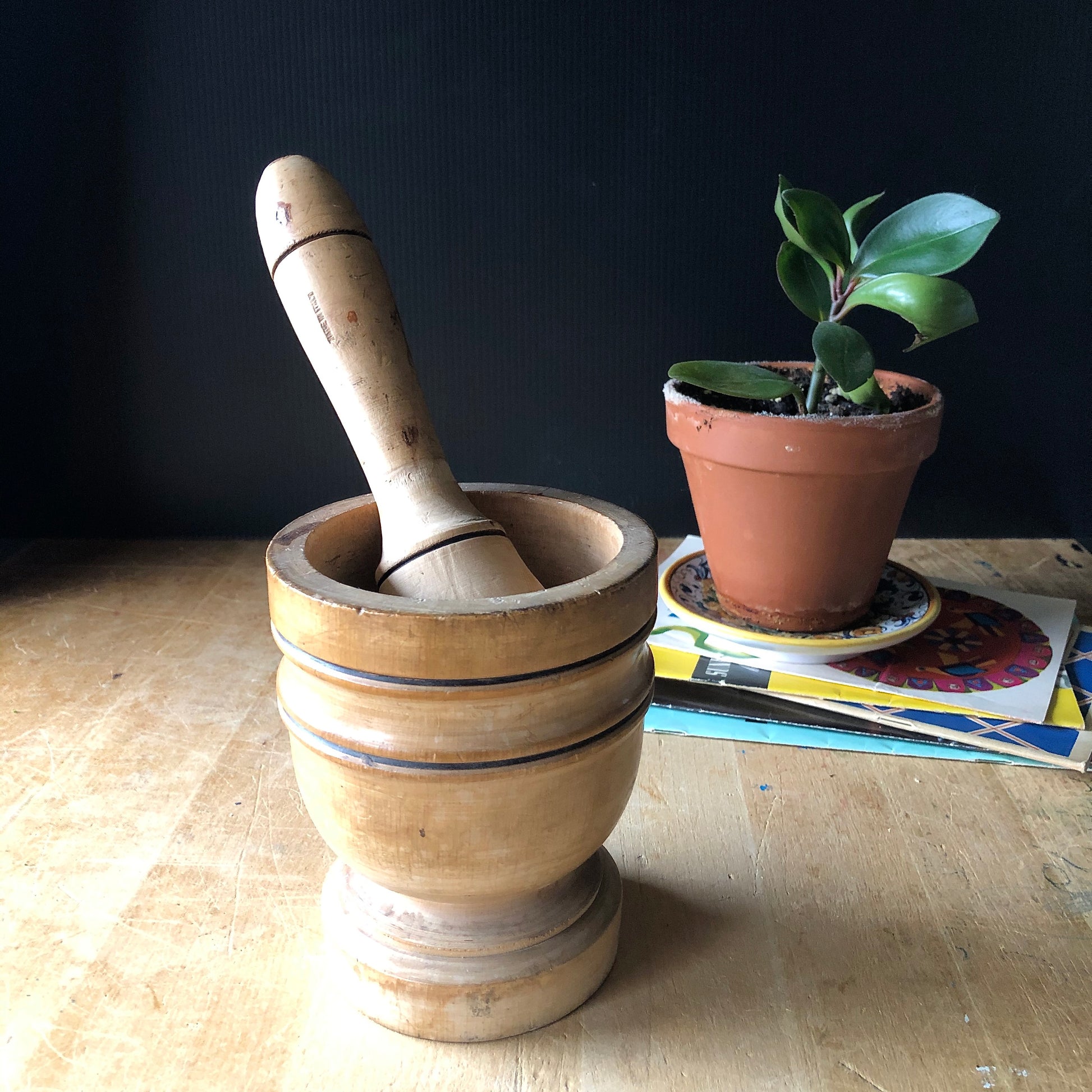 Wooden Mortar and Pestle from Italy | Vintage Kitchen Utensils
