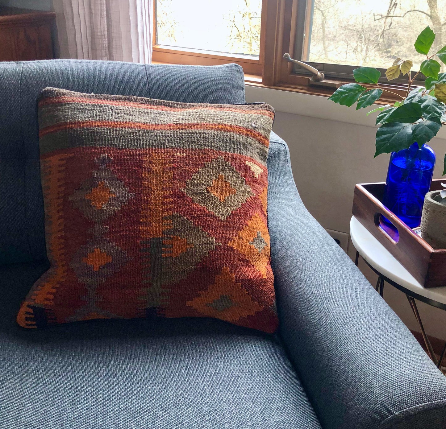 Vintage Kilim Charcoal and Brick Pillow Cover