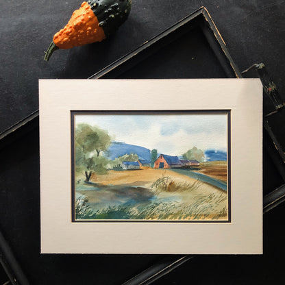 Farm Landscape Watercolor Painting by Druci Gault (late 20th c.)
