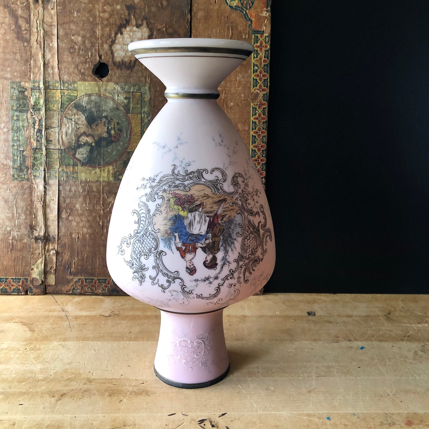 Pink Victorian Courting Couples Vase (c.1900s)