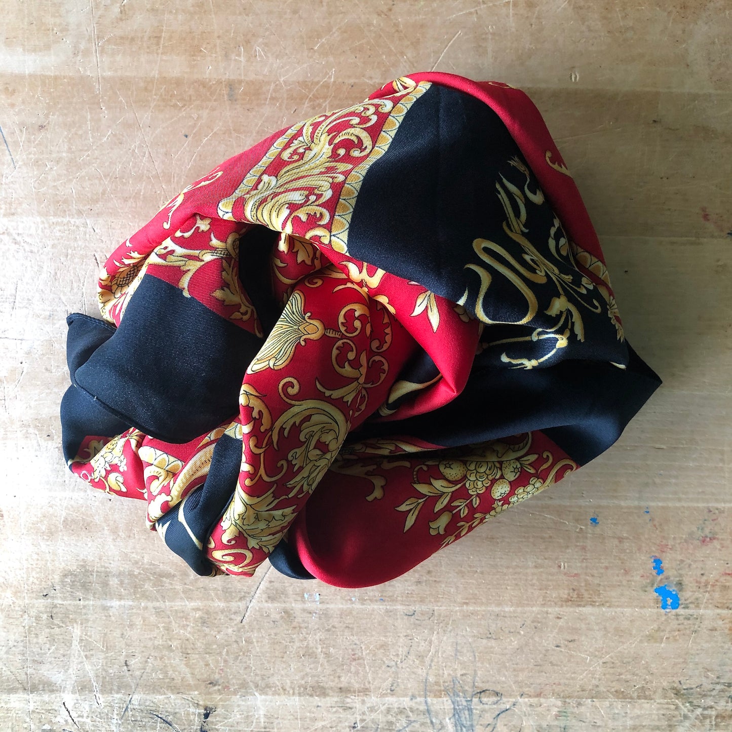 Red and Black Silk Medallion Scarf (c.1980s)