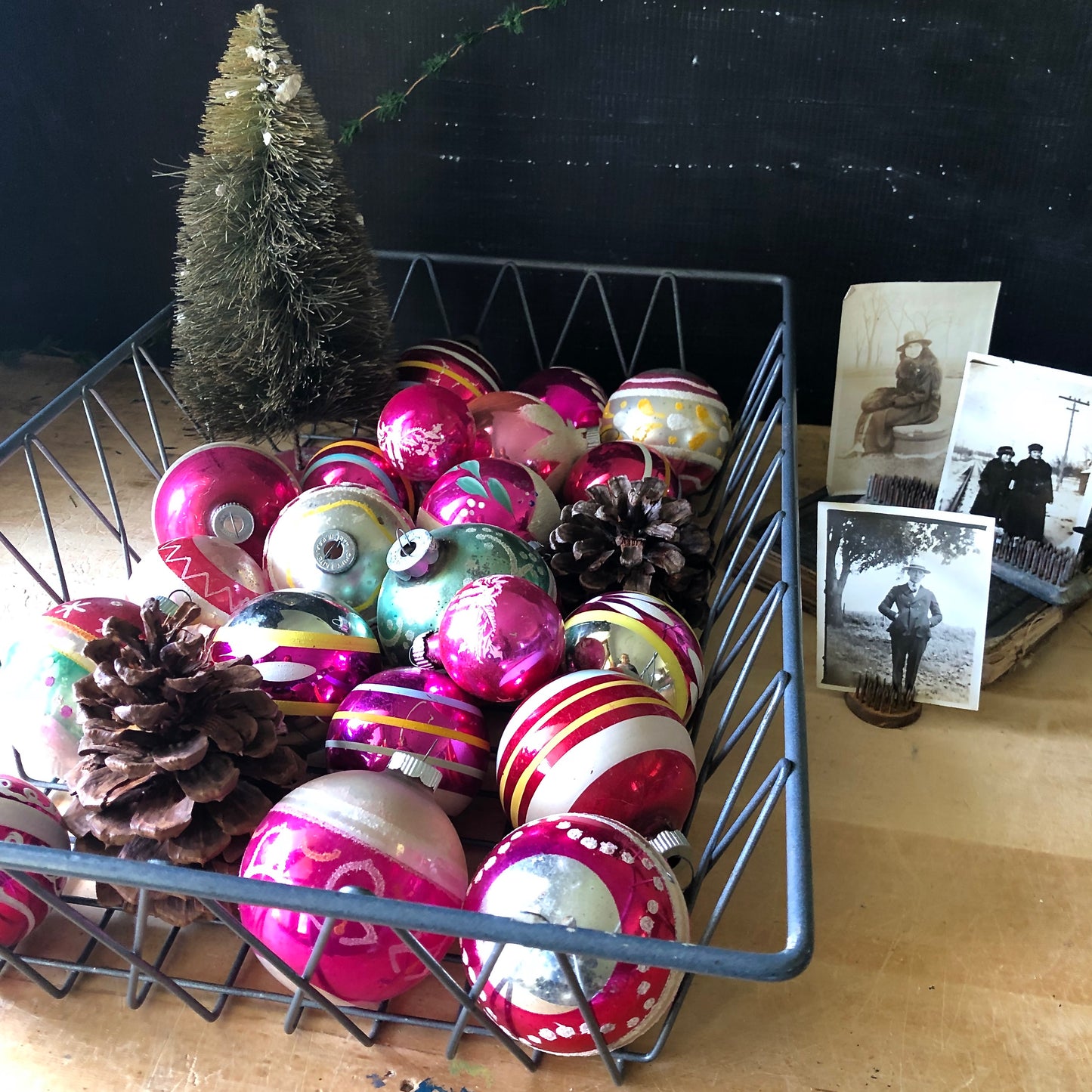 Large Set of Vintage Pink Christmas Ornaments (c.1950s)