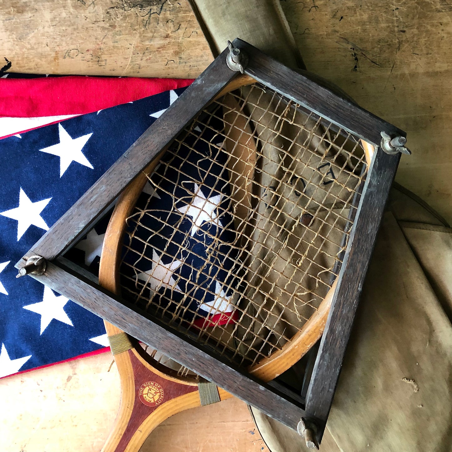 Antique Reach Co. University Tennis Racquet with Press and Bag (c.1920s)