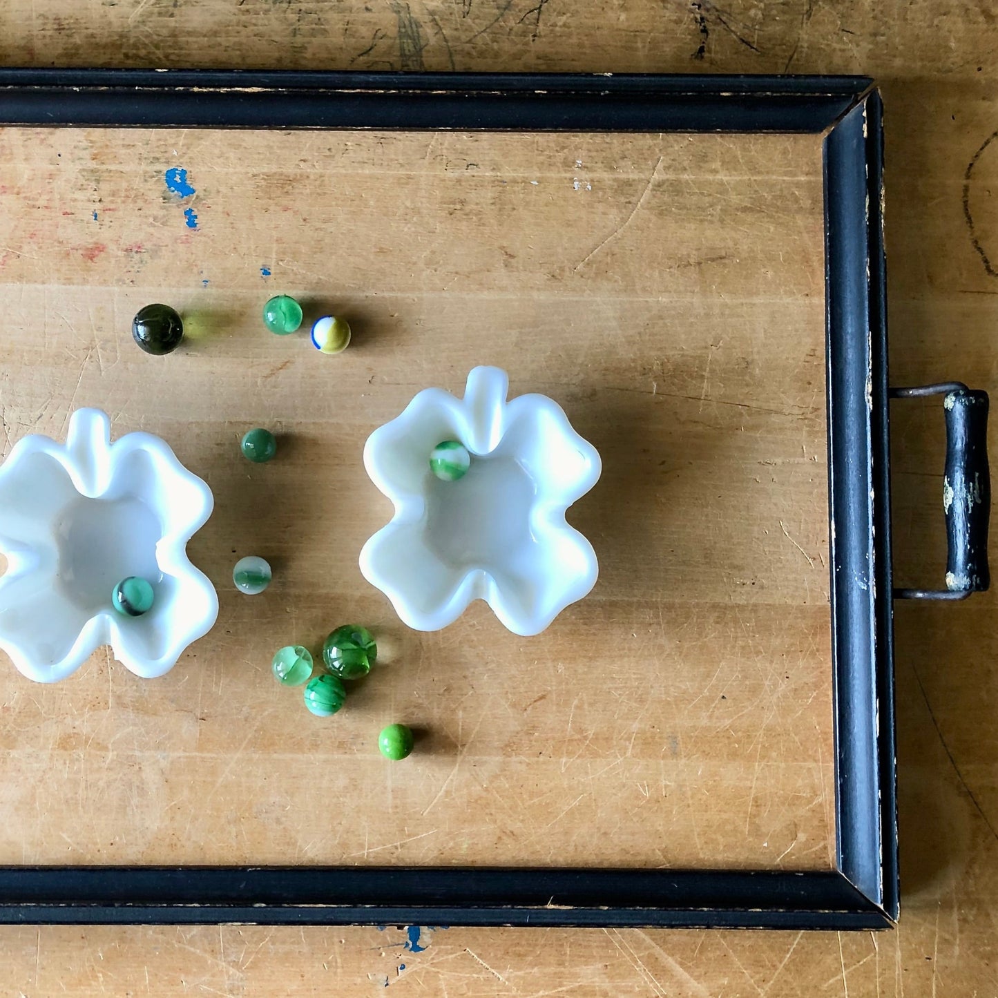 Vintage Milk Glass Four Leaf Clover Ashtrays