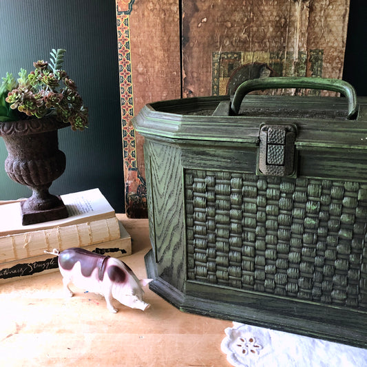 Large Avocado Green Plastic Sewing Box (c.1960's)