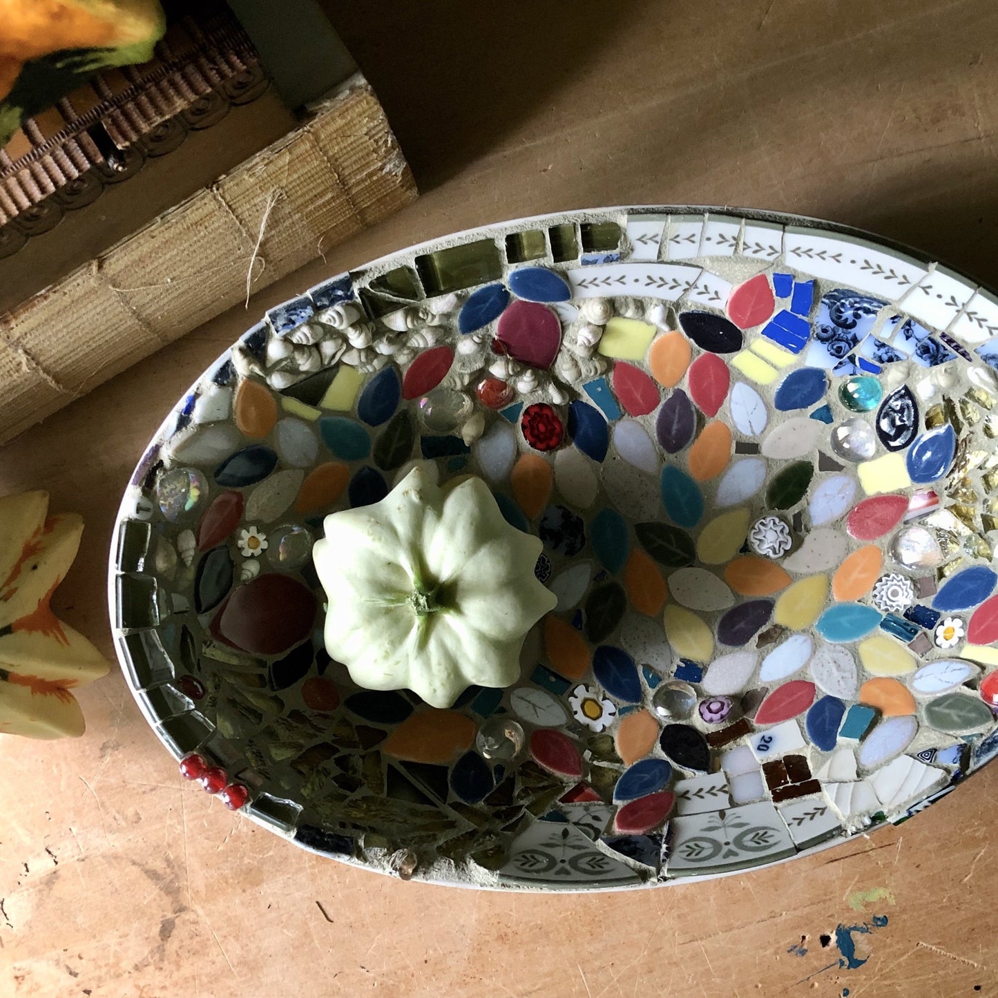 Mid Century Green Mosaic Bowl