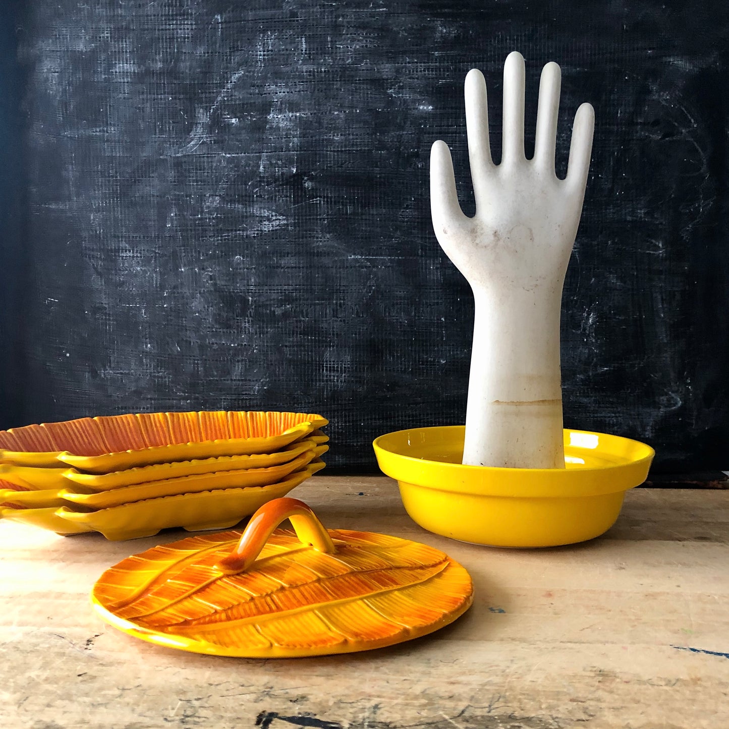 Mid Century California Pottery Yellow Snack Set (c.1960s)