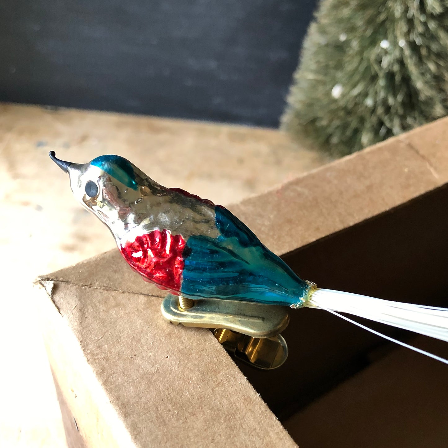 Vintage Glass Bird Tree Clip Ornaments (c.1950s)