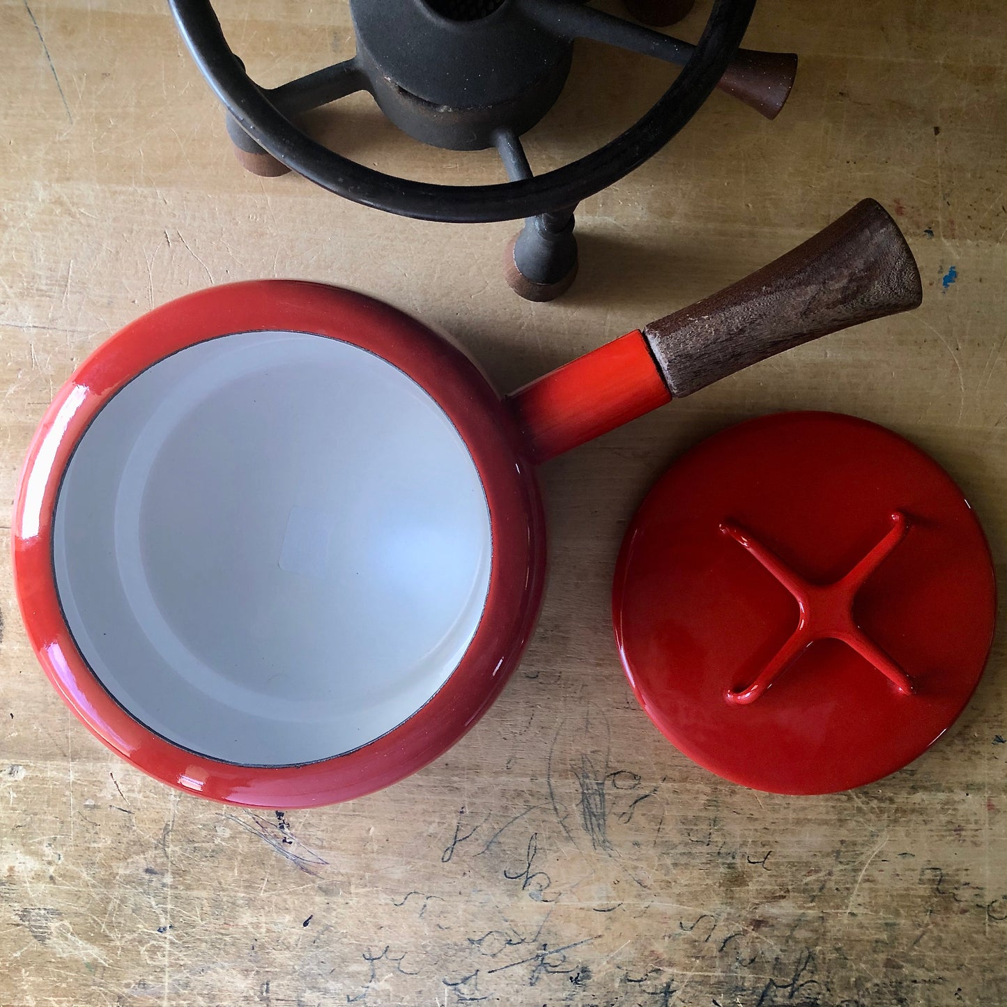 Dansk Kobenstyle Red Enamel Mid Century Fondue Pot (c.1960s)