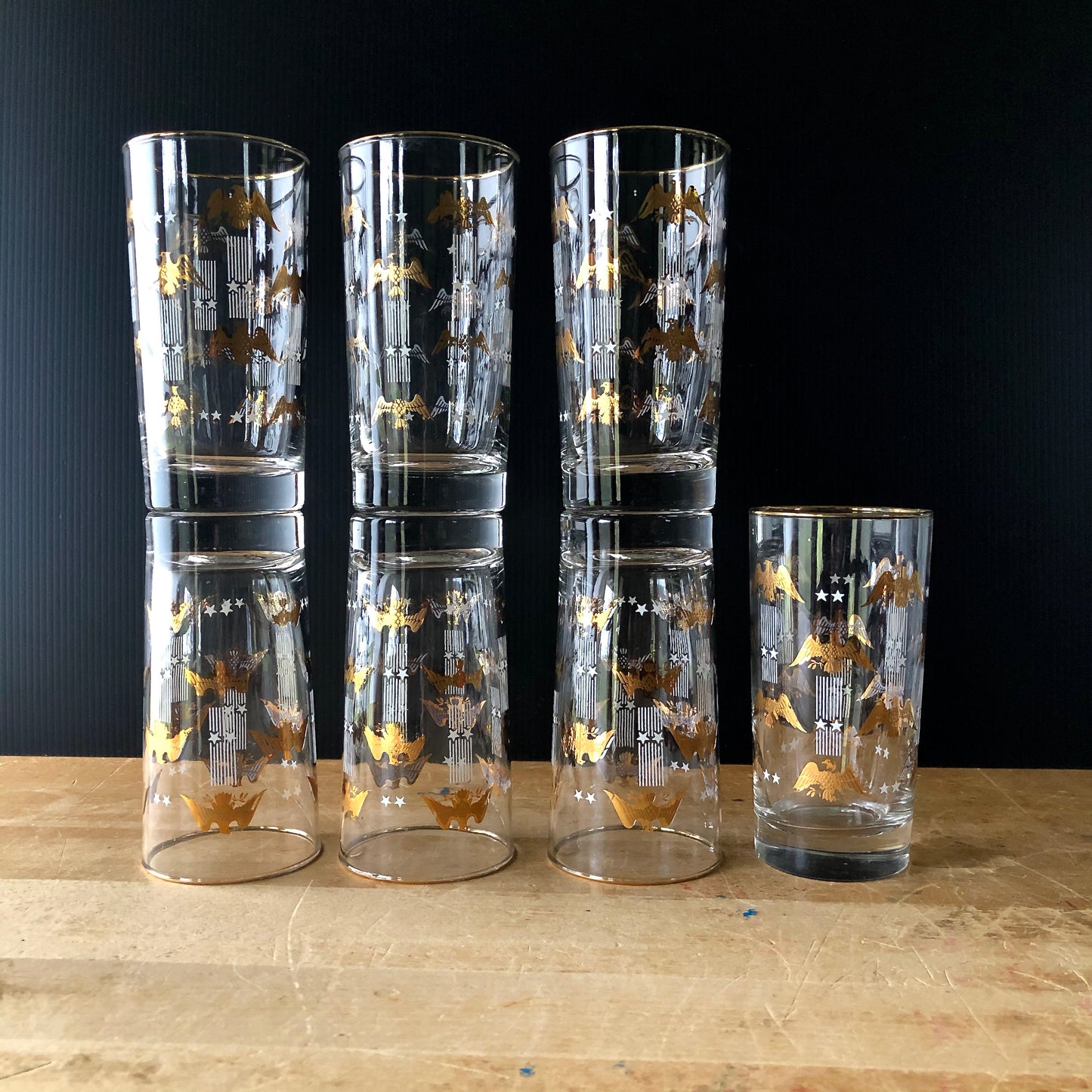 Mid Century Gold Eagle High Ball Glasses (c.1960s)